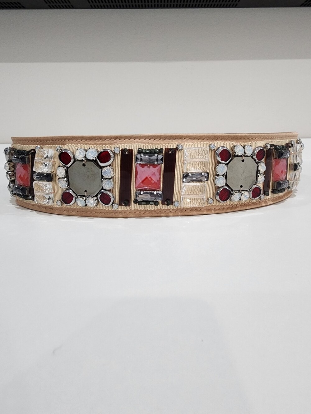J.Crew Collection Embellished Jeweled Satin Statement Belt – Blush Ruby